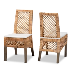 Baxton Studio Argos Modern Bohemian  Natural Brown Rattan 2-Piece Dining Chair Set